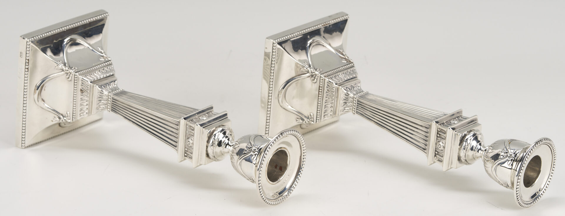 Lot 67: J & H Savory – Pair of English Sterling Silver Candlesticks