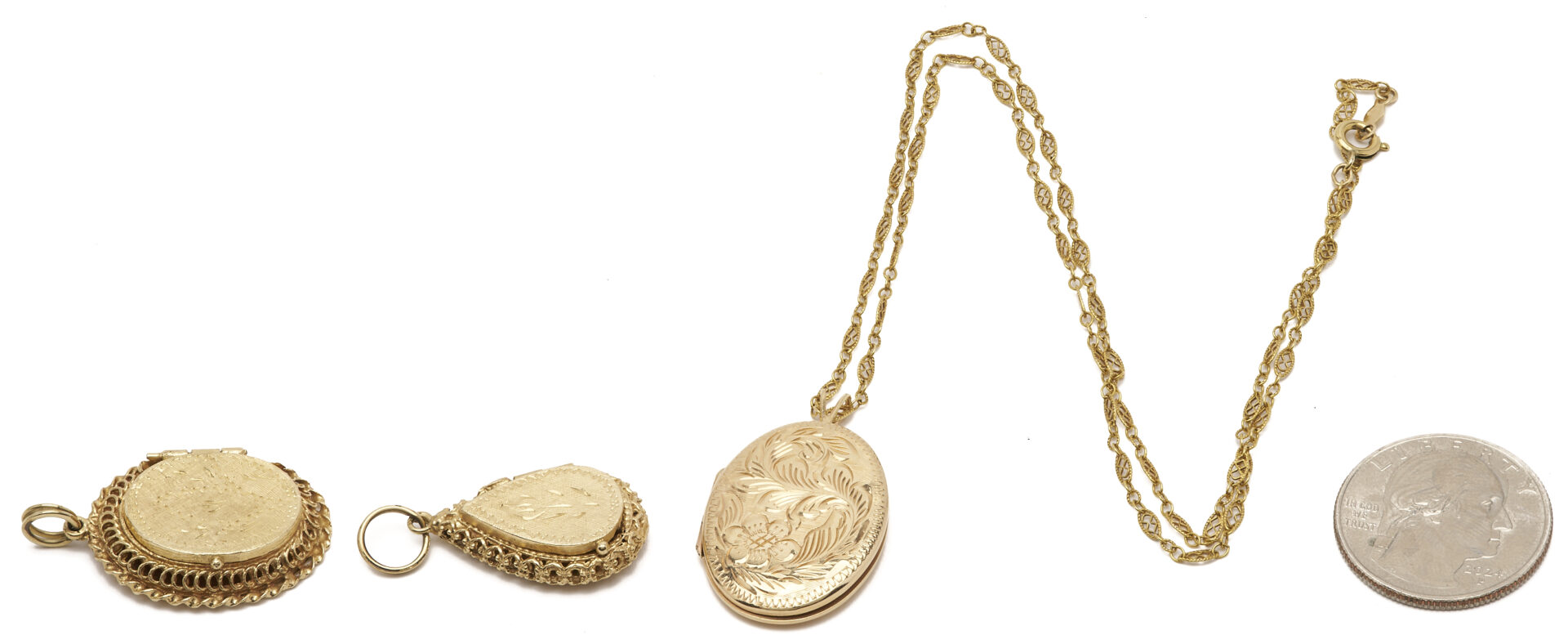 Lot 682: Three 14K Lockets, incl. 1 with 14K Chain