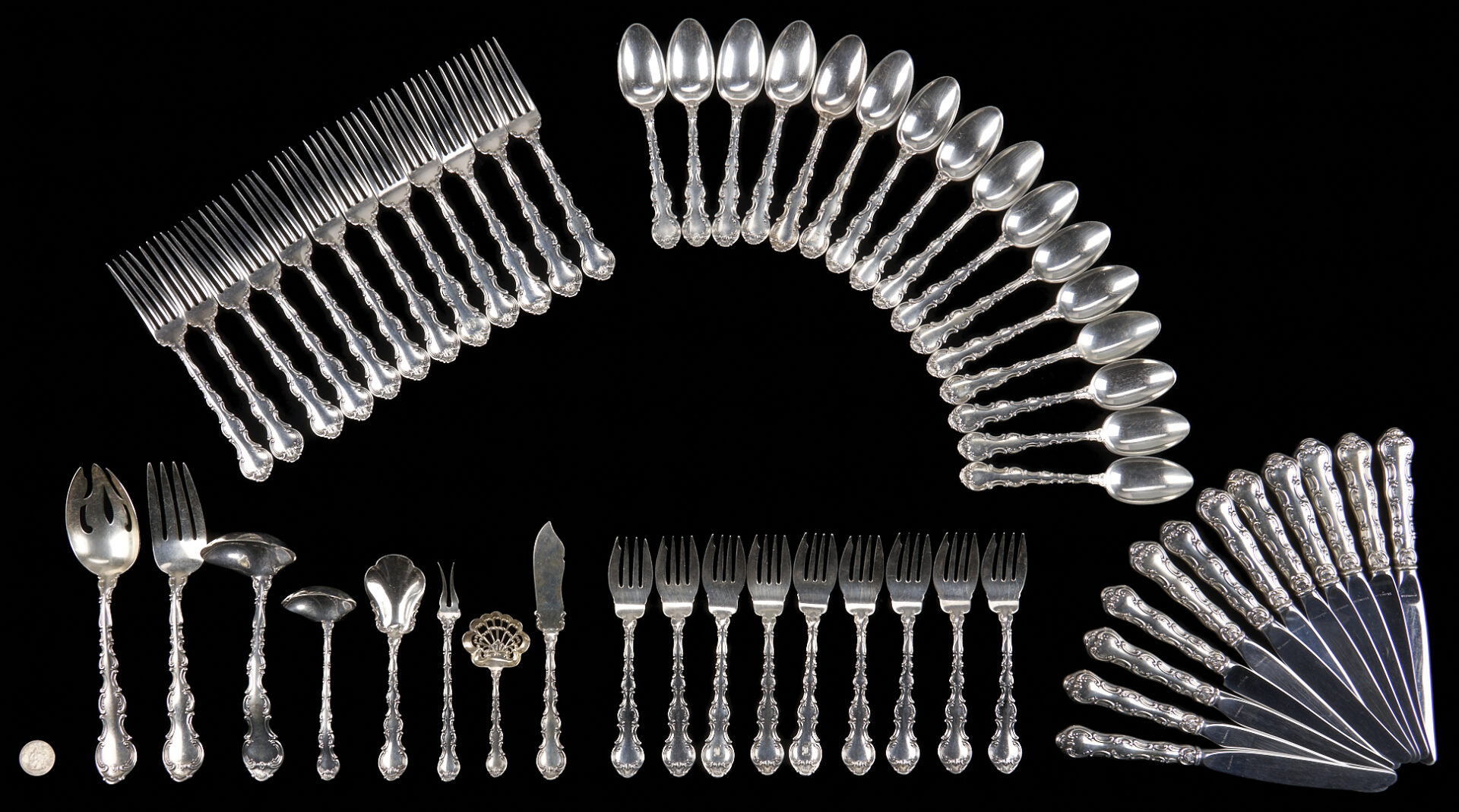 Lot 685: 57 pcs Gorham Strasbourg Sterling Flatware