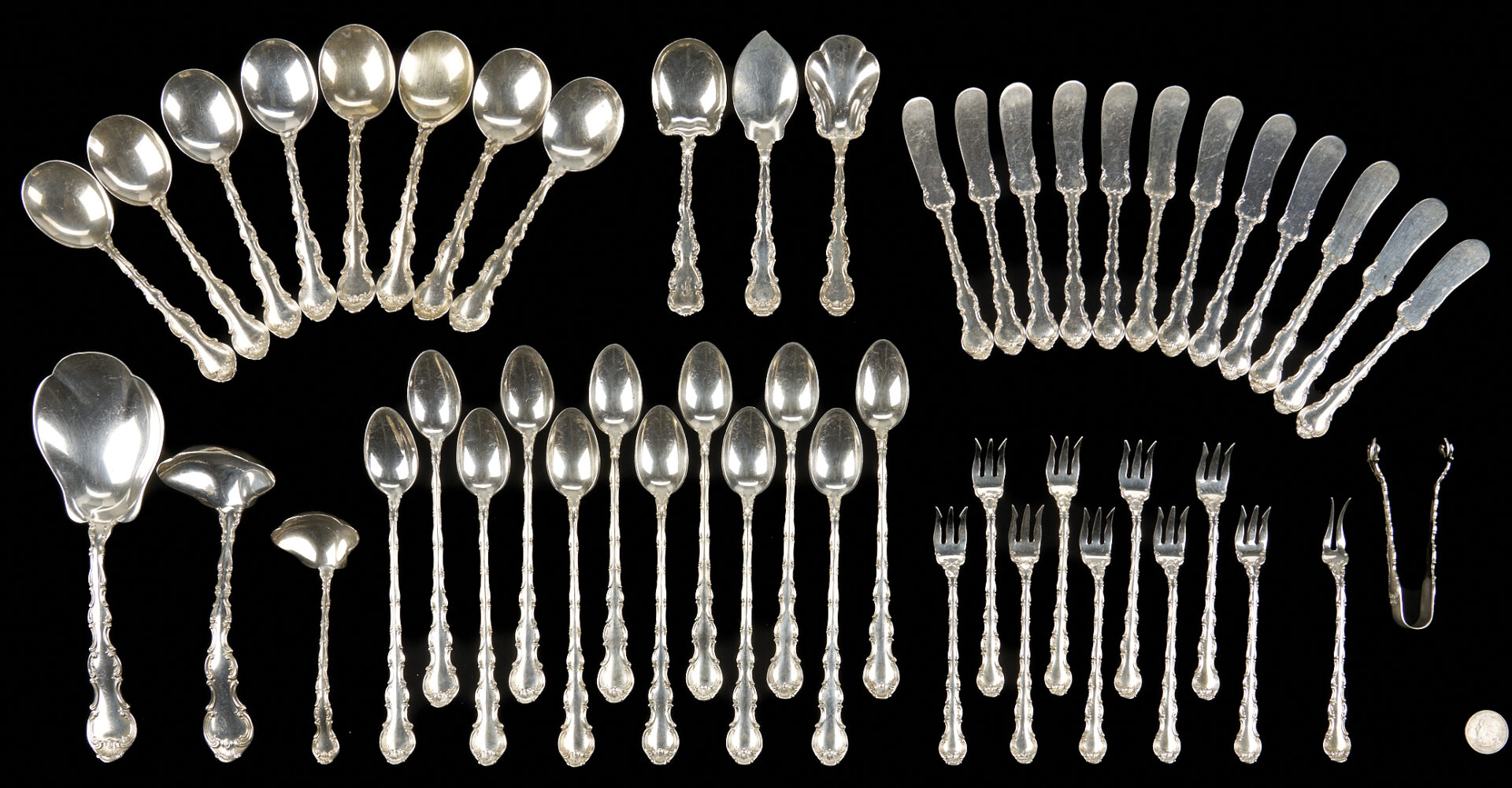 Lot 689: 49 Pcs. Gorham Strasbourg Sterling Flatware