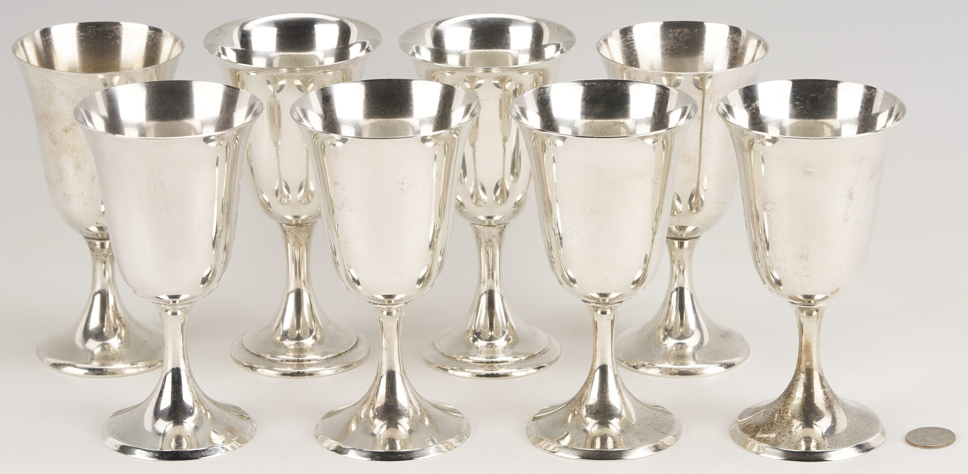 Lot 695: 8 Sterling Silver Goblets: Amston, Alvin, Steiff