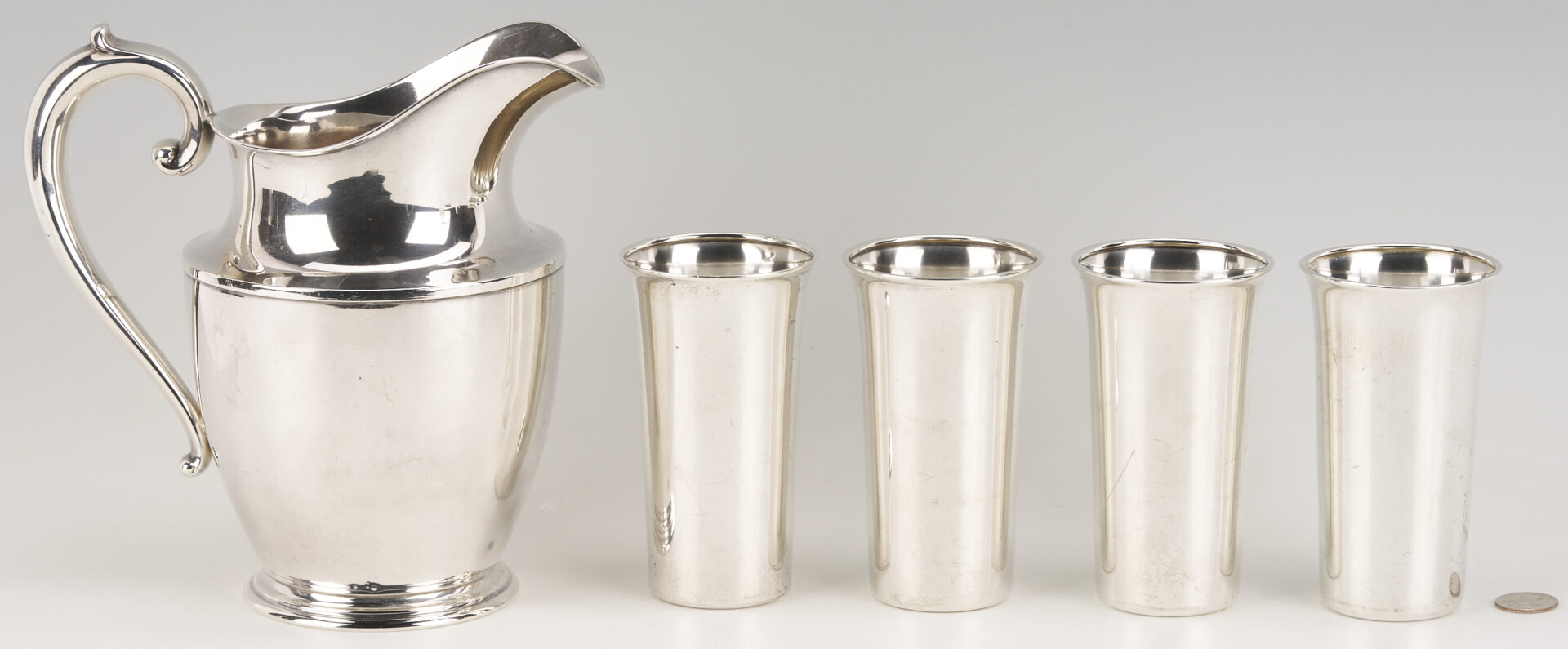 Lot 697: Wallace Sterling Water Pitcher w/ 4 Cups
