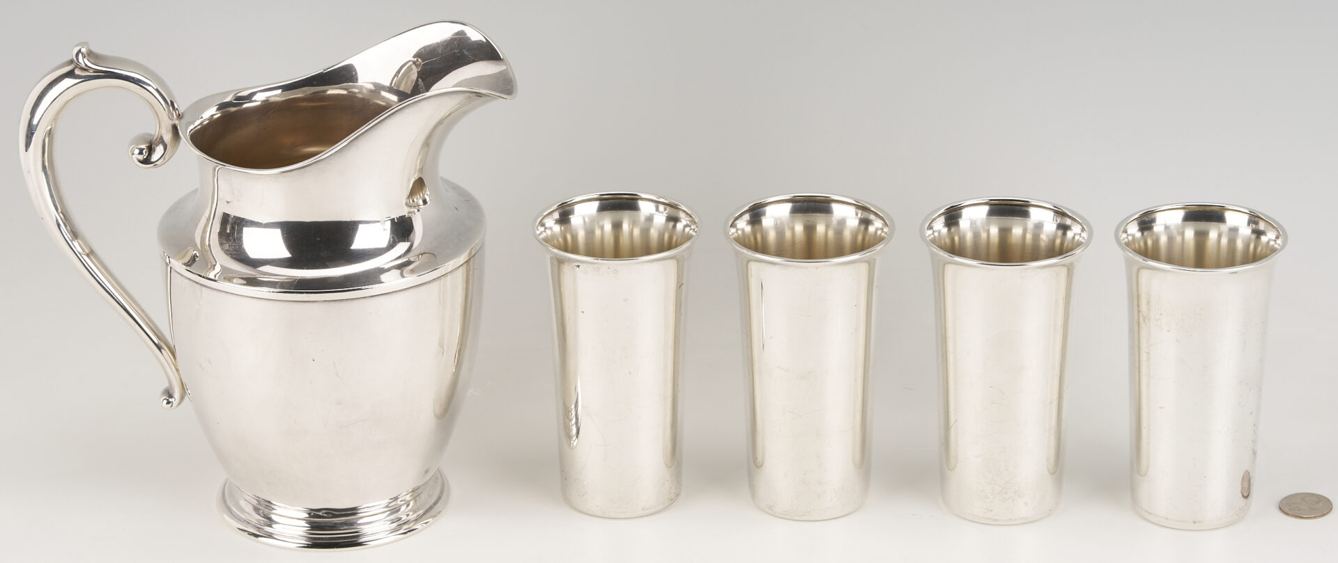 Lot 697: Wallace Sterling Water Pitcher w/ 4 Cups
