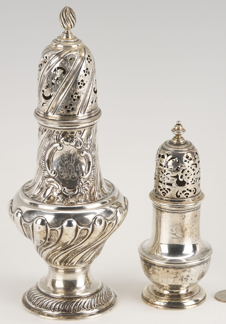 Lot 69: 2 English Sterling Silver Casters: Geo. II and Victorian