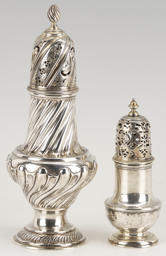 Lot 69: 2 English Sterling Silver Casters: Geo. II and Victorian