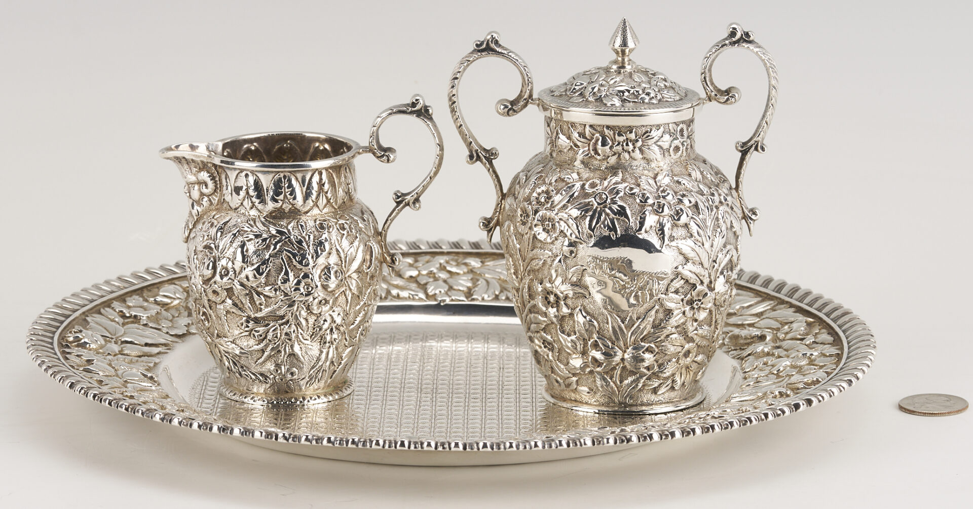 Lot 701: Sterling Bailey Banks Biddle Tray plus Justice & Arminger Cream/Sugar