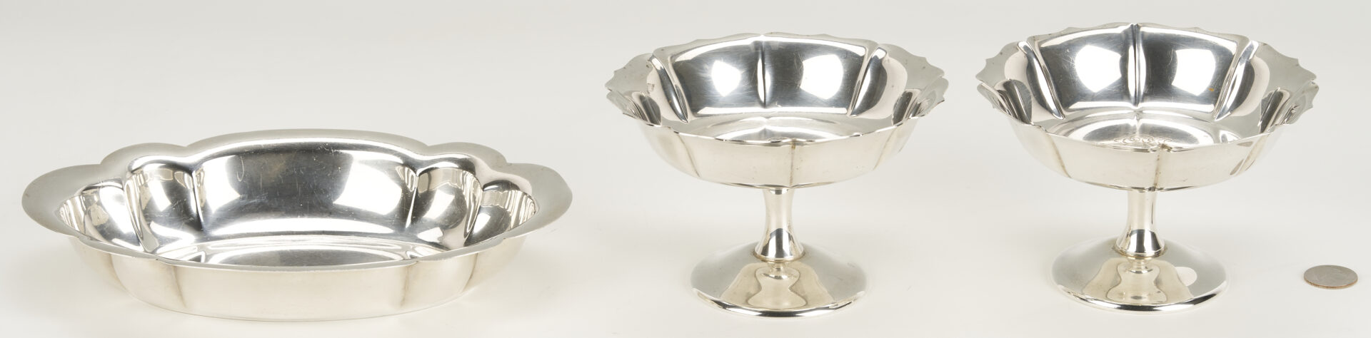 Lot 703: Pr. Sterling Pedestal Compotes & Oval Sterling Dish