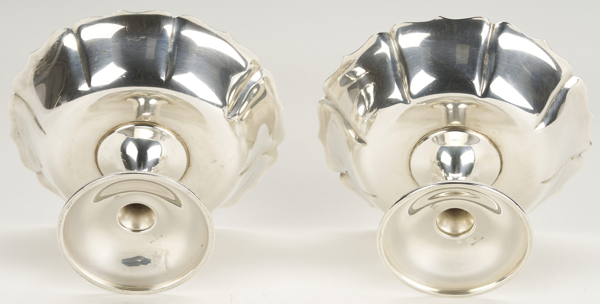 Lot 703: Pr. Sterling Pedestal Compotes & Oval Sterling Dish