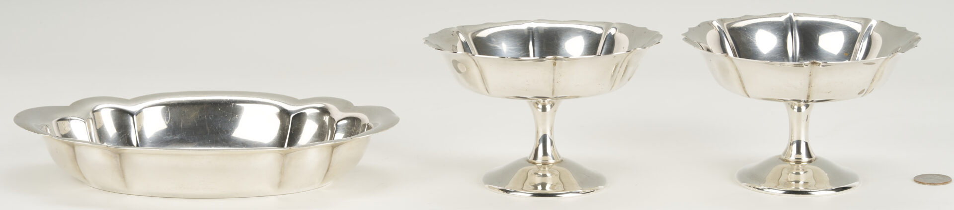 Lot 703: Pr. Sterling Pedestal Compotes & Oval Sterling Dish