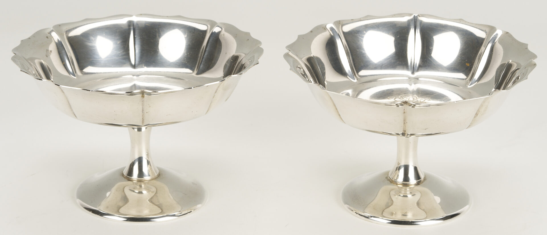 Lot 703: Pr. Sterling Pedestal Compotes & Oval Sterling Dish