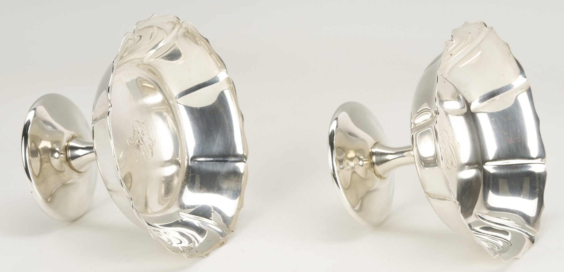 Lot 703: Pr. Sterling Pedestal Compotes & Oval Sterling Dish