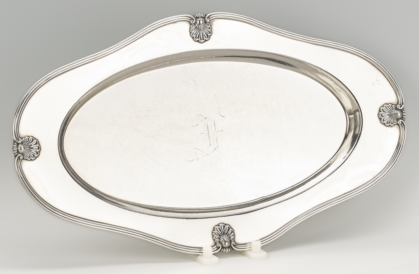 Lot 707: 4 Sterling Items: Oval Tray, Candlesticks, & Trumpet Vase