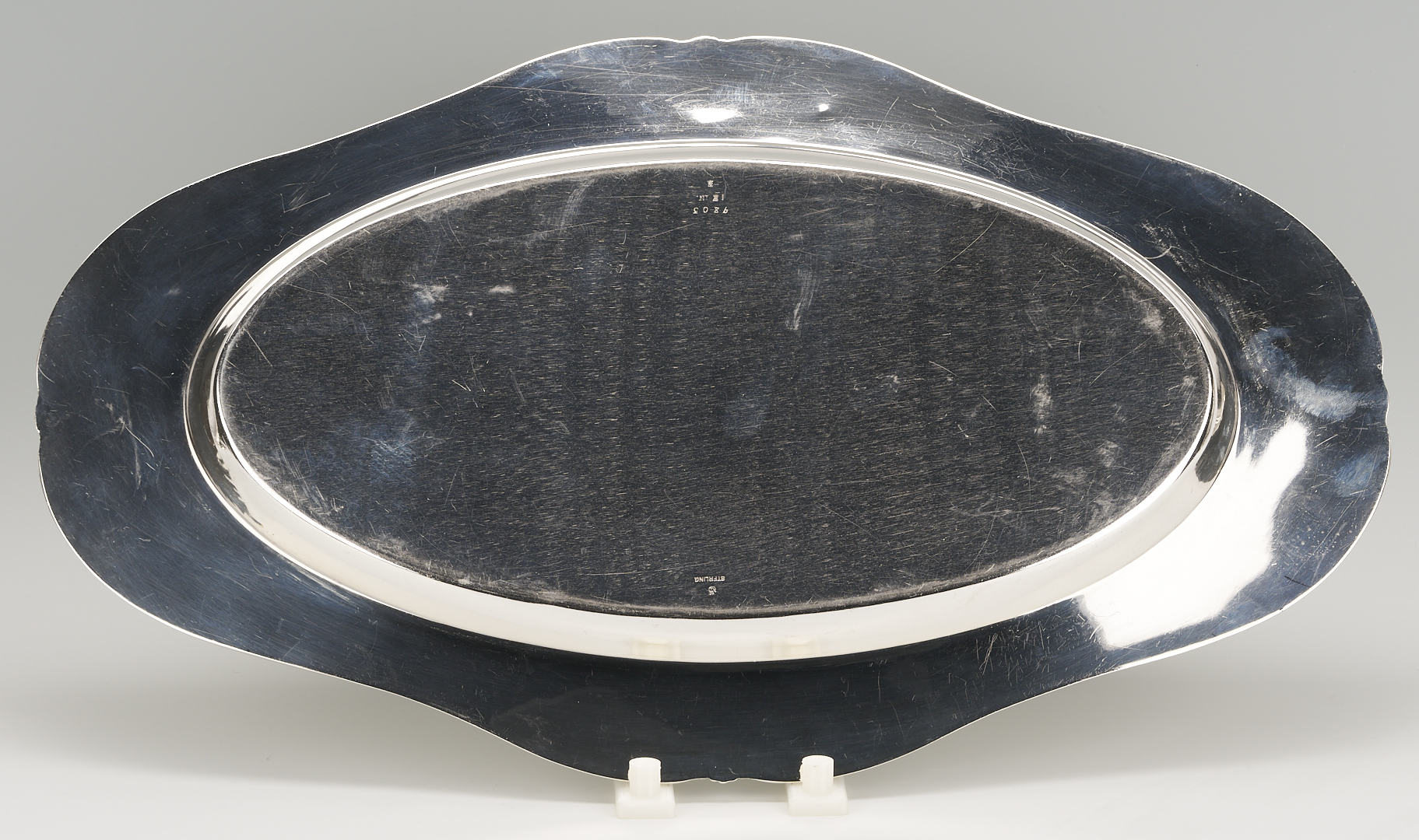 Lot 707: 4 Sterling Items: Oval Tray, Candlesticks, & Trumpet Vase