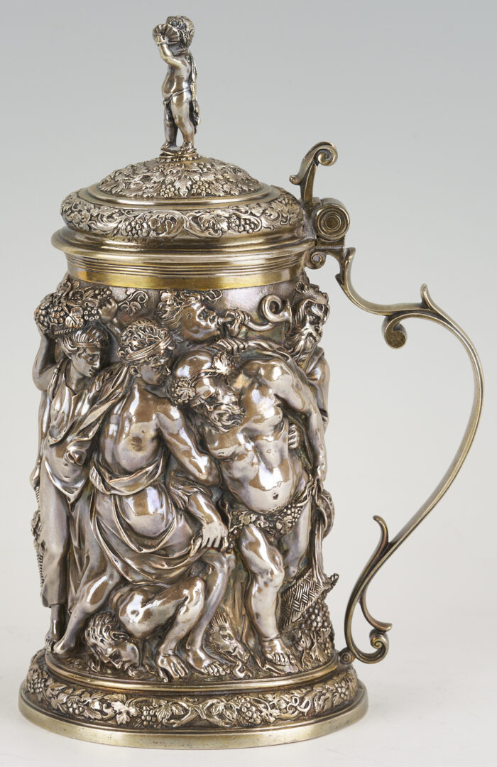 Lot 711: Elkington Electrotype Tankard plus 4 Candlesticks
