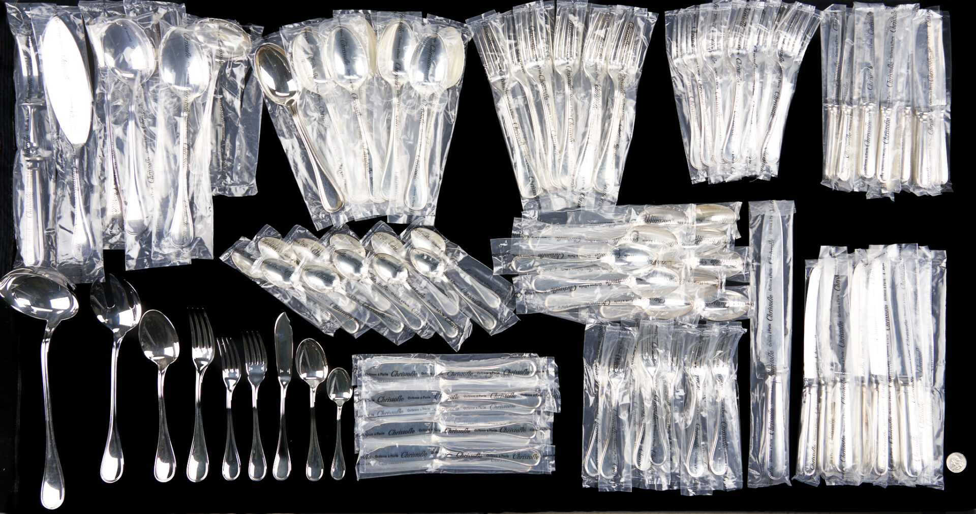 Lot 713: 118 Pcs. Christofle Silverplated Flatware, Service for 12