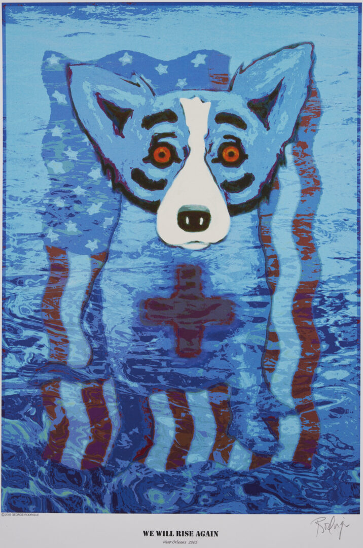 Lot 715: George Rodrigue Blue Dog Poster, We Will Rise Again