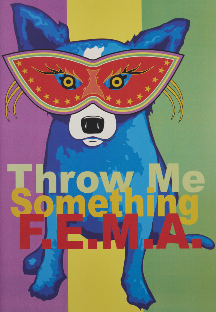 Lot 716: George Rodrigue Blue Dog Poster, Throw Me Something FEMA