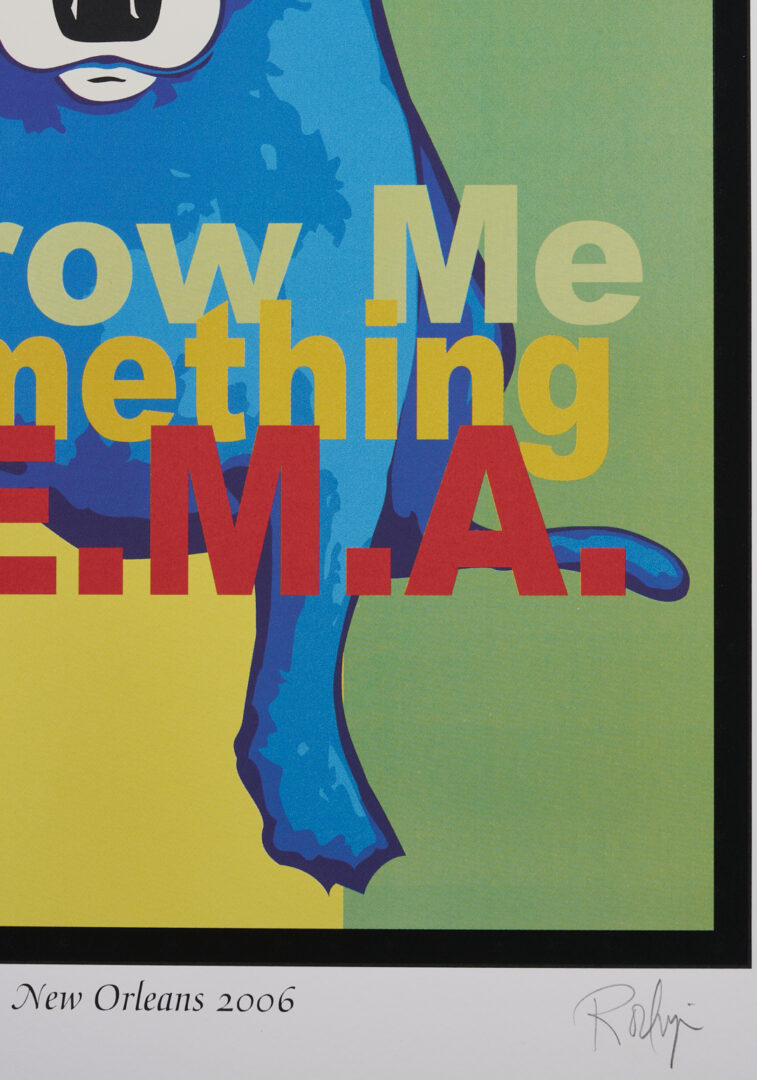 Lot 716: George Rodrigue Blue Dog Poster, Throw Me Something FEMA