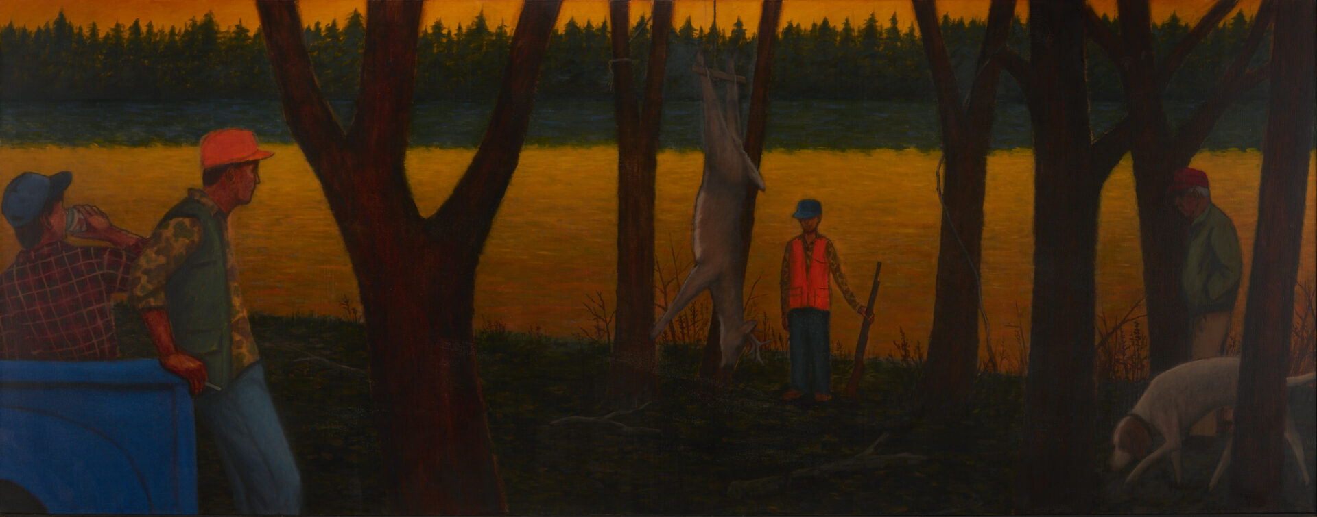 Lot 717: Large David Mah O/C Hunting Scene Painting, First Deer