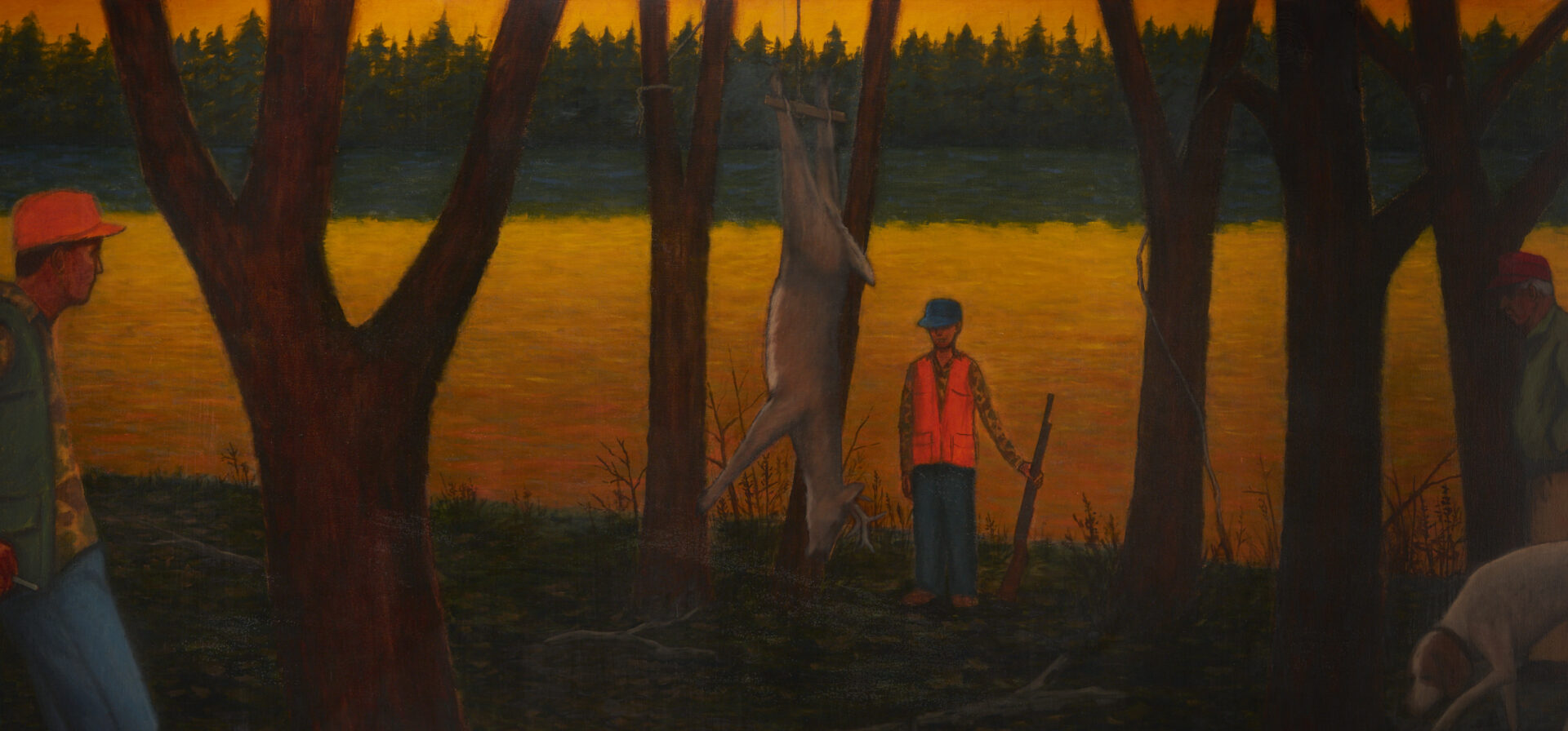 Lot 717: Large David Mah O/C Hunting Scene Painting, First Deer