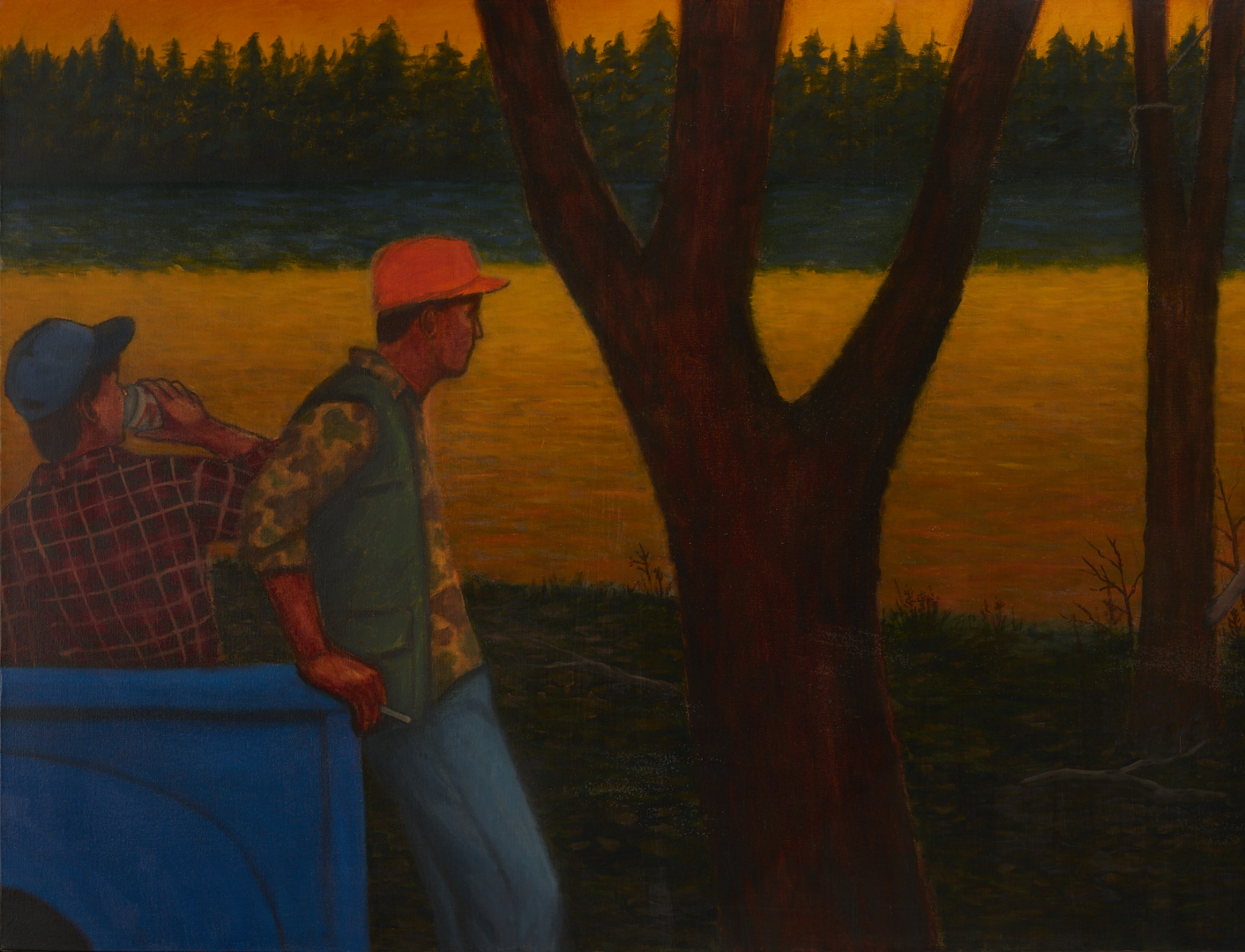 Lot 717: Large David Mah O/C Hunting Scene Painting, First Deer