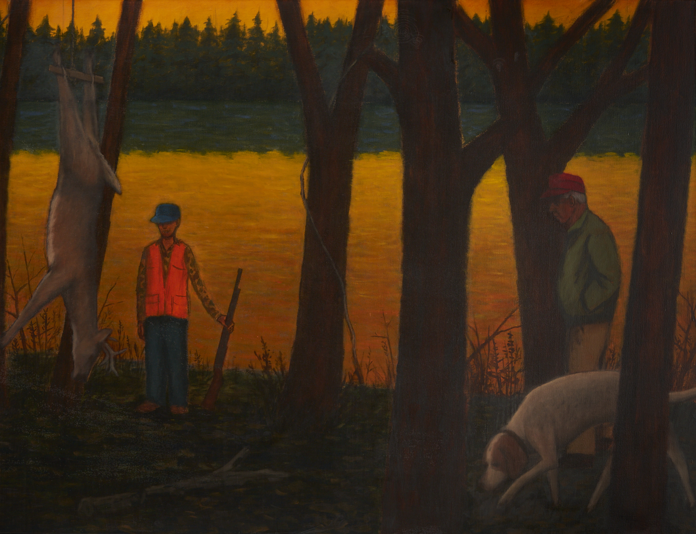 Lot 717: Large David Mah O/C Hunting Scene Painting, First Deer
