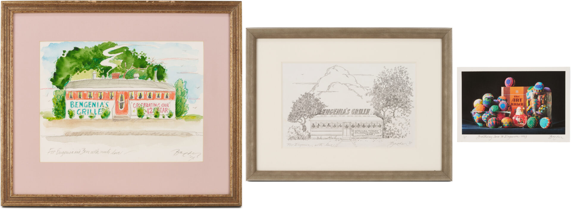 Lot 718: 3 John Baeder Artworks: Diner Watercolor, Sketch, & Card