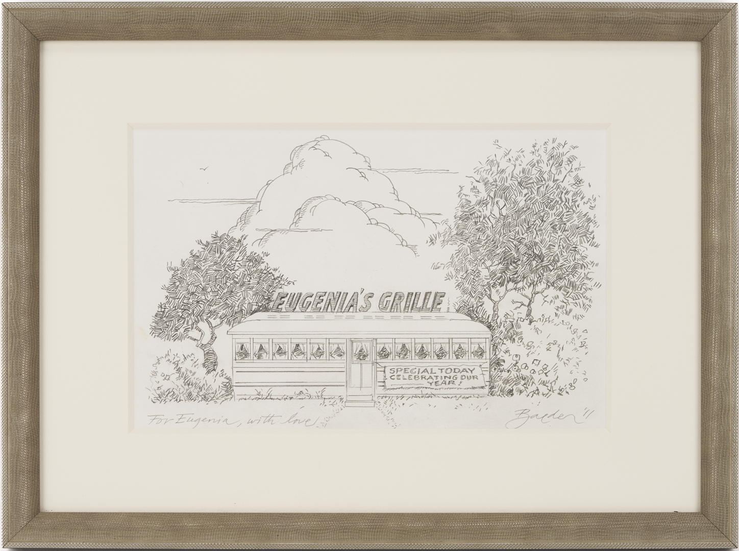 Lot 718: 3 John Baeder Artworks: Diner Watercolor, Sketch, & Card