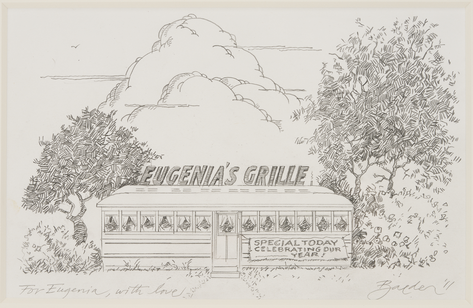 Lot 718: 3 John Baeder Artworks: Diner Watercolor, Sketch, & Card