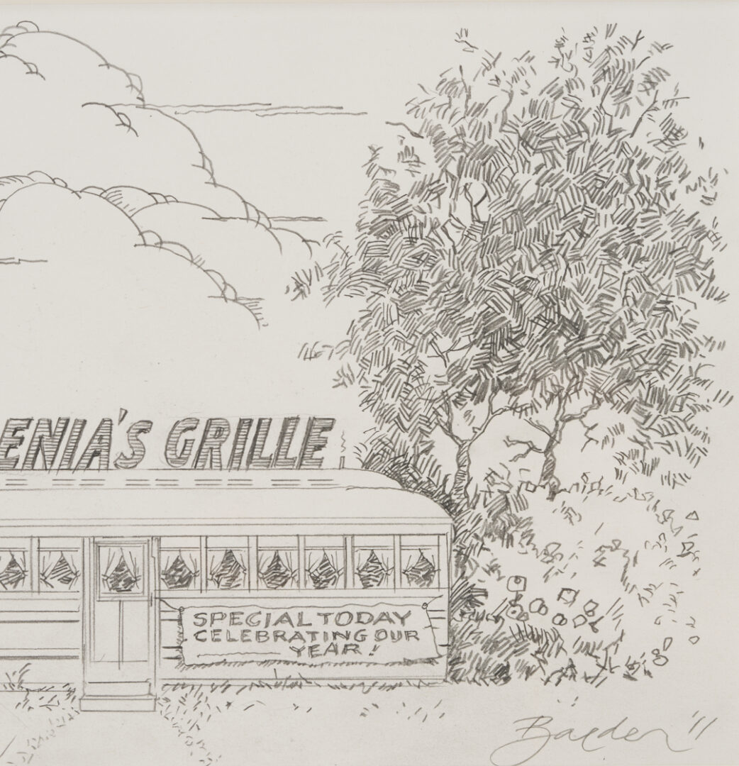 Lot 718: 3 John Baeder Artworks: Diner Watercolor, Sketch, & Card