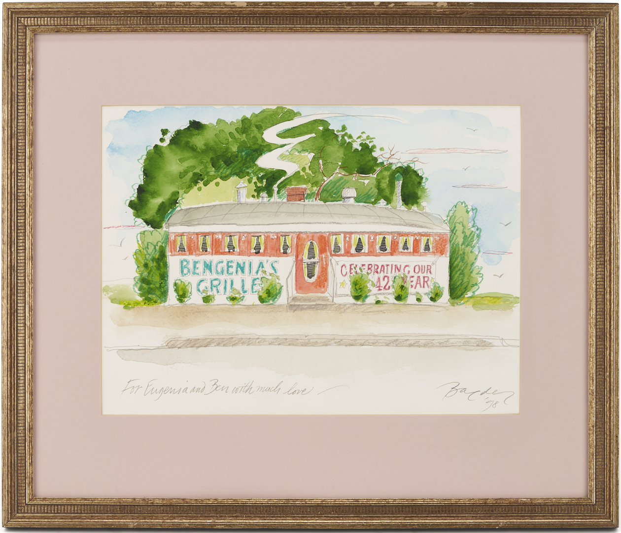 Lot 718: 3 John Baeder Artworks: Diner Watercolor, Sketch, & Card