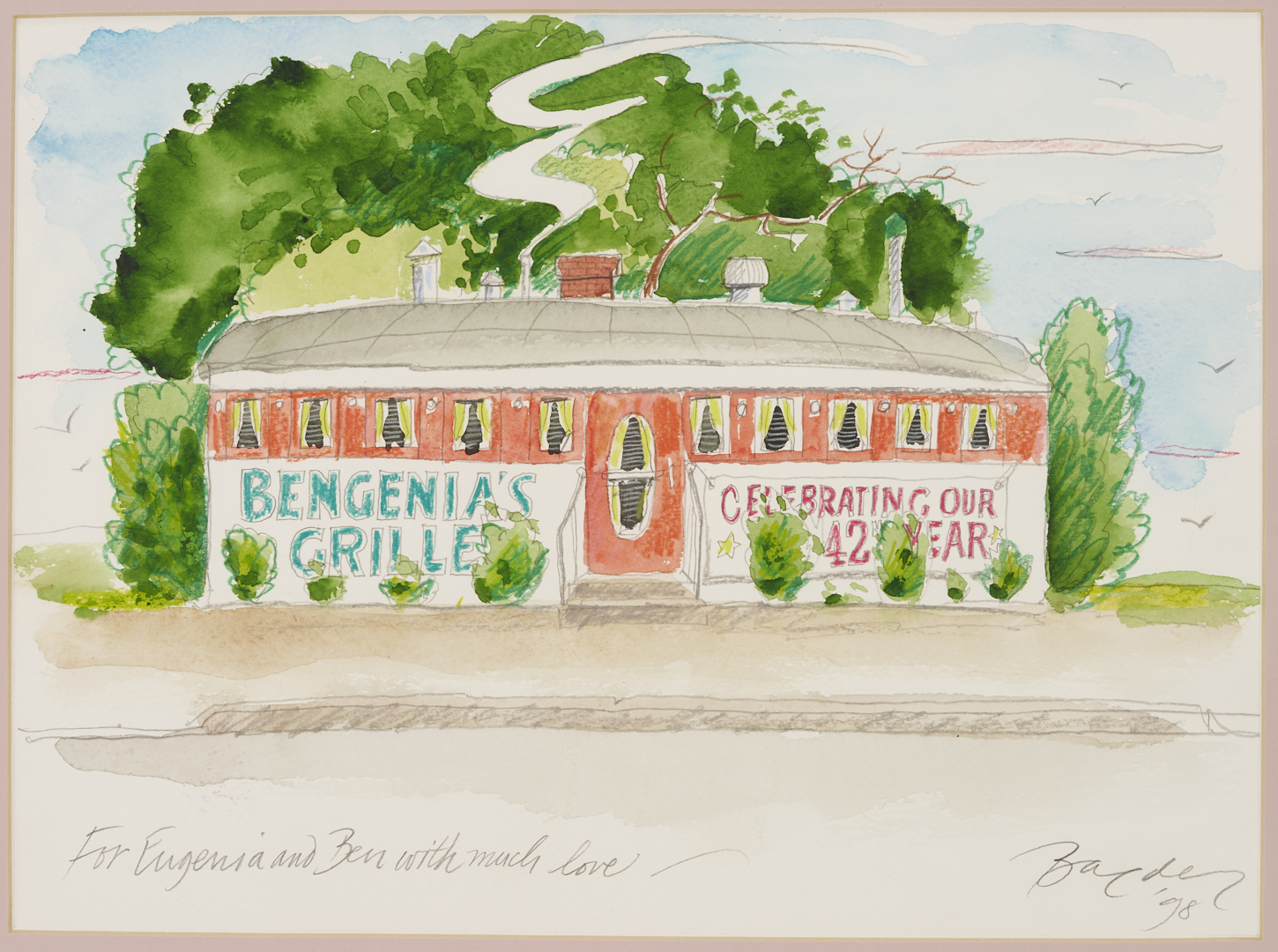 Lot 718: 3 John Baeder Artworks: Diner Watercolor, Sketch, & Card