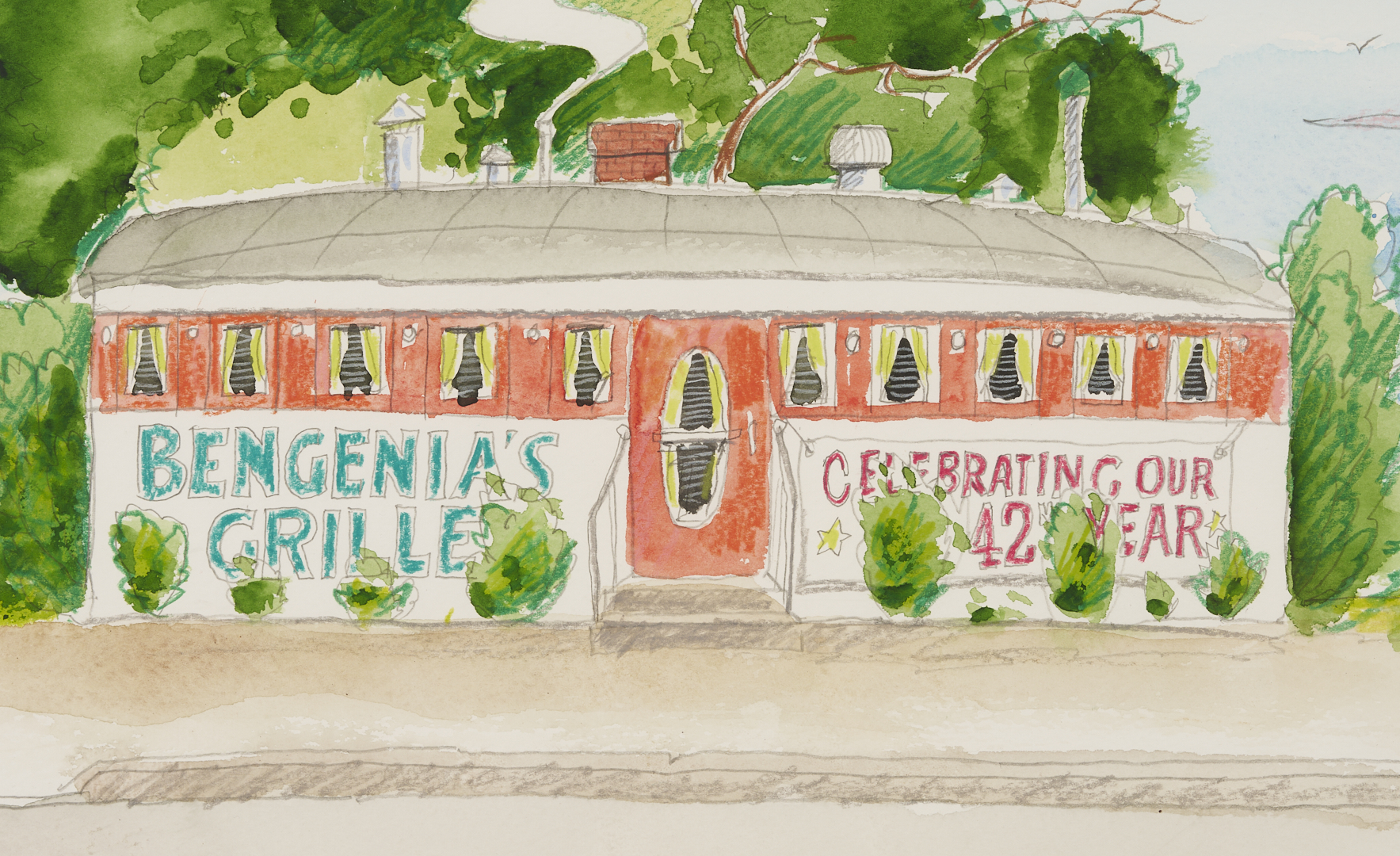 Lot 718: 3 John Baeder Artworks: Diner Watercolor, Sketch, & Card