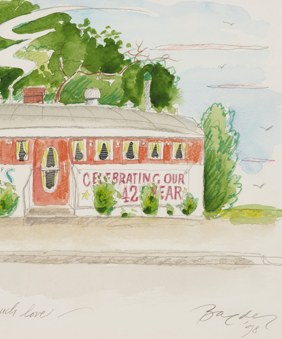 Lot 718: 3 John Baeder Artworks: Diner Watercolor, Sketch, & Card