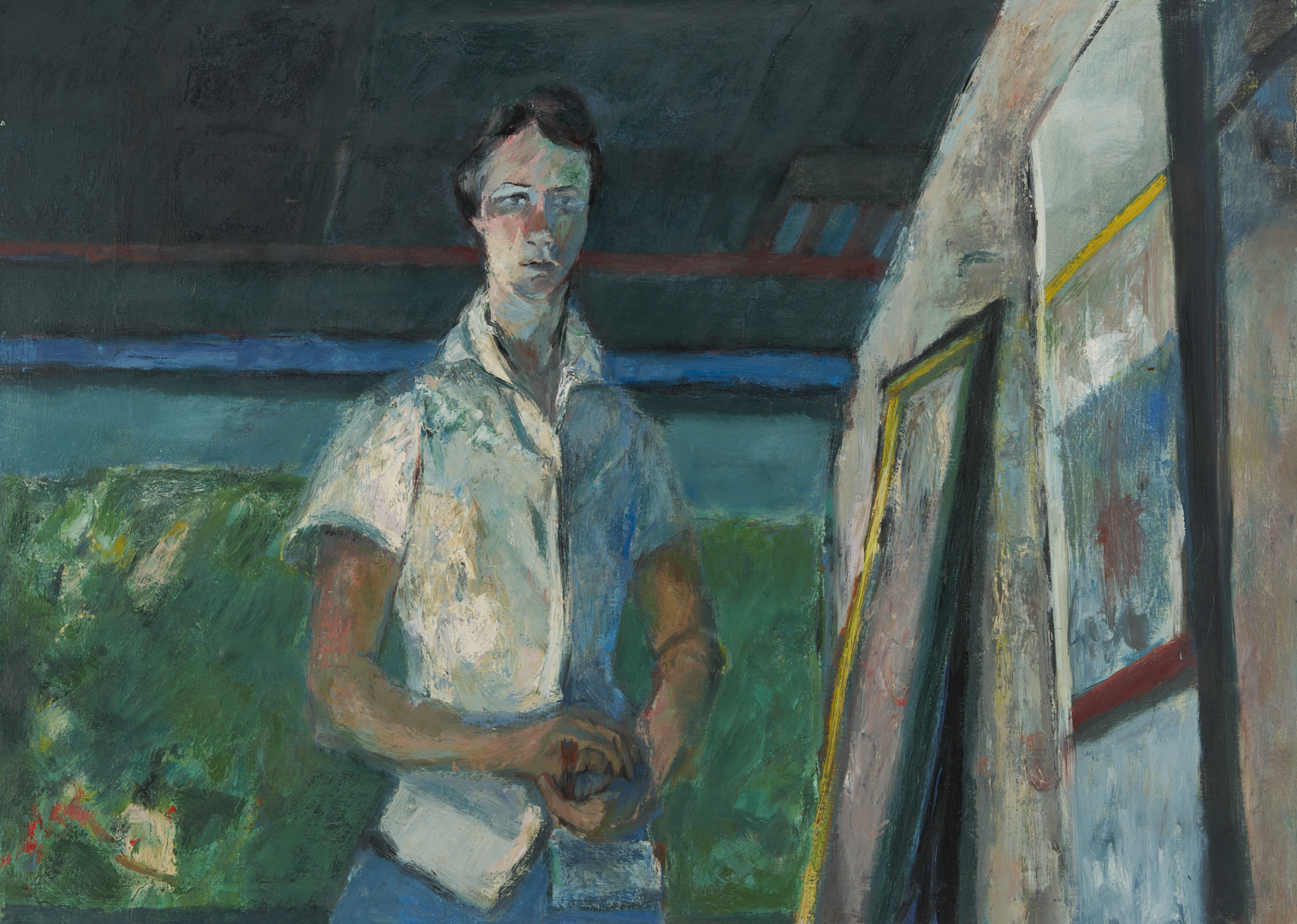 Lot 722: Joanna Higgs Ross O/C Painting, Self Portrait as a Young Artist