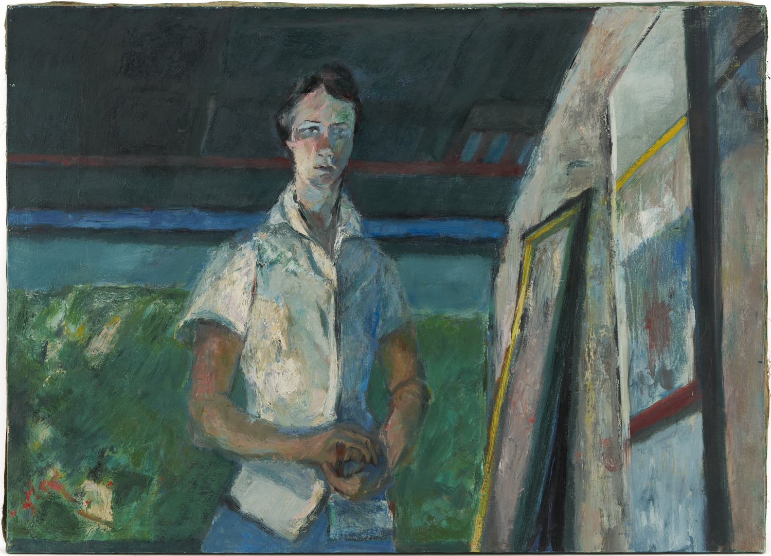 Lot 722: Joanna Higgs Ross O/C Painting, Self Portrait as a Young Artist