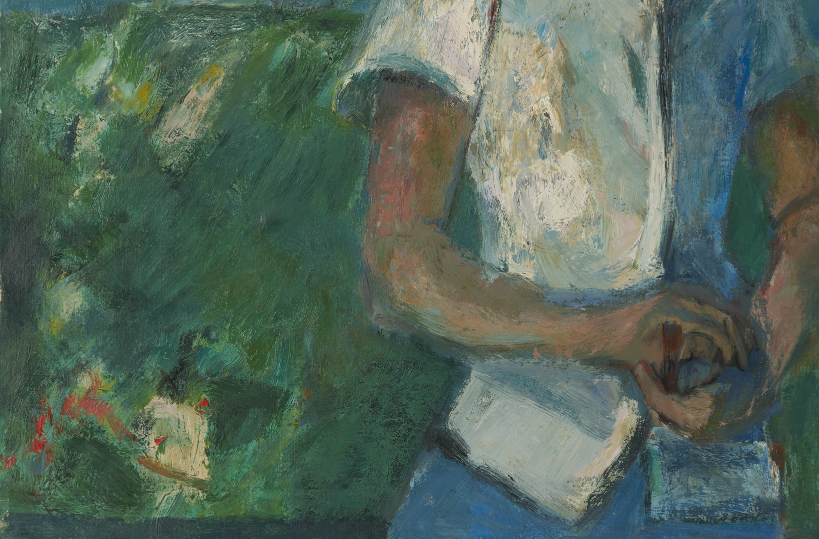 Lot 722: Joanna Higgs Ross O/C Painting, Self Portrait as a Young Artist