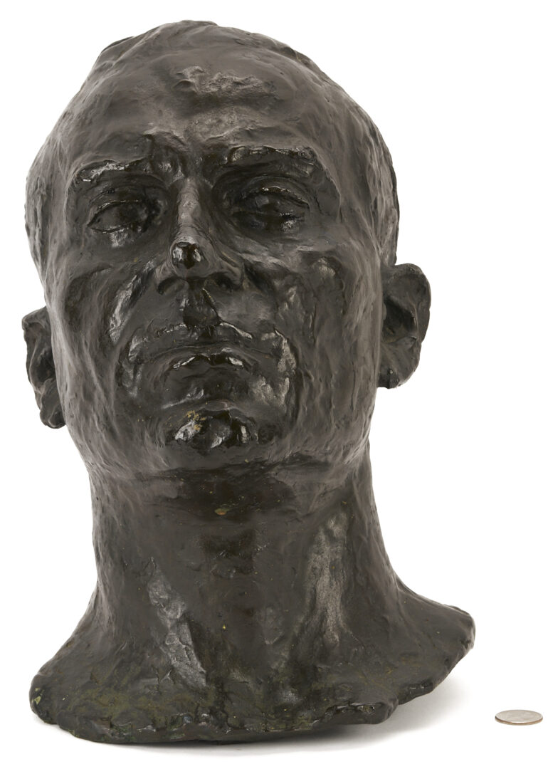 Lot 724: Bronze Male Head Sculpture, poss. Puryear Mims