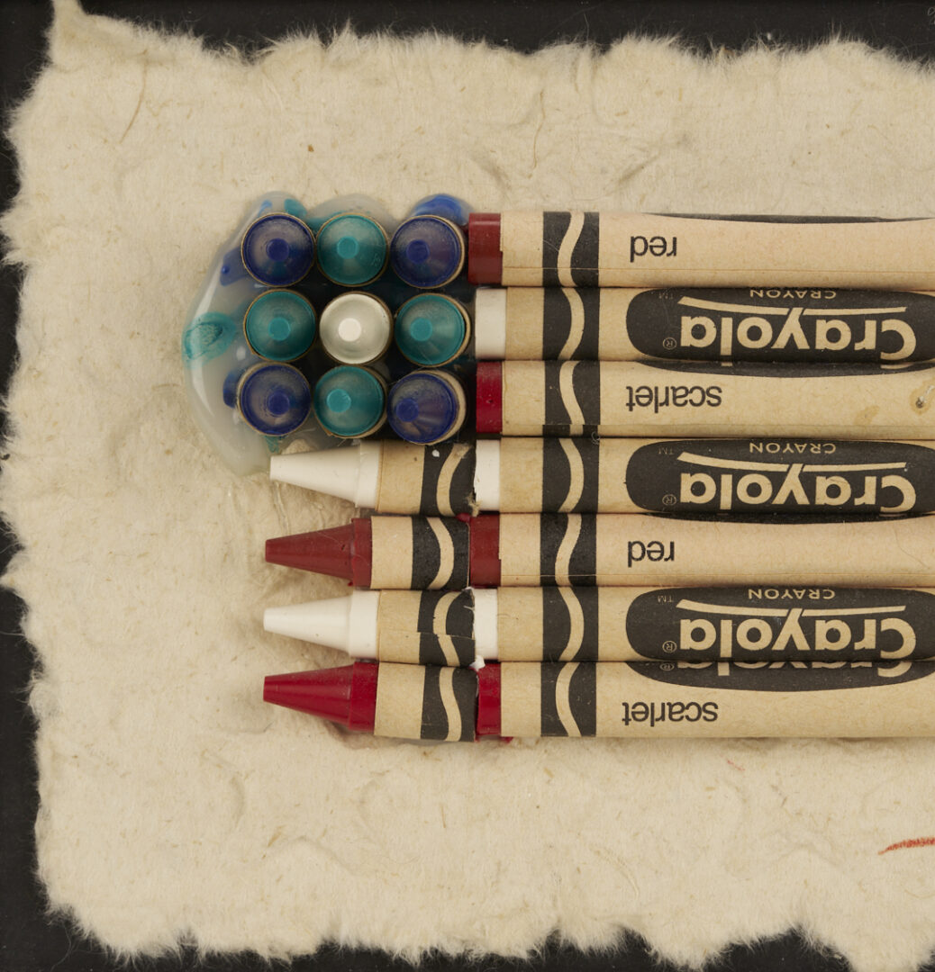 Lot 725: Herb Williams Owl Sculpture & Small Crayon Flag
