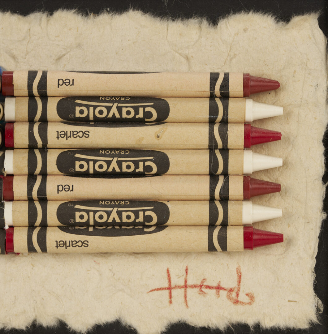 Lot 725: Herb Williams Owl Sculpture & Small Crayon Flag