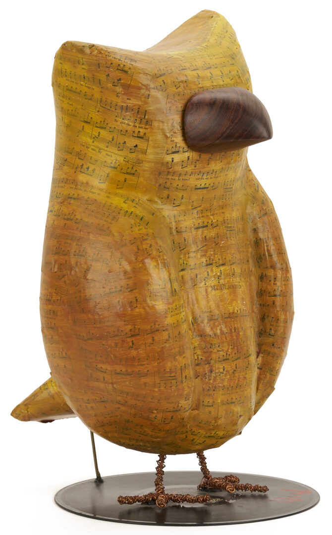 Lot 725: Herb Williams Owl Sculpture & Small Crayon Flag