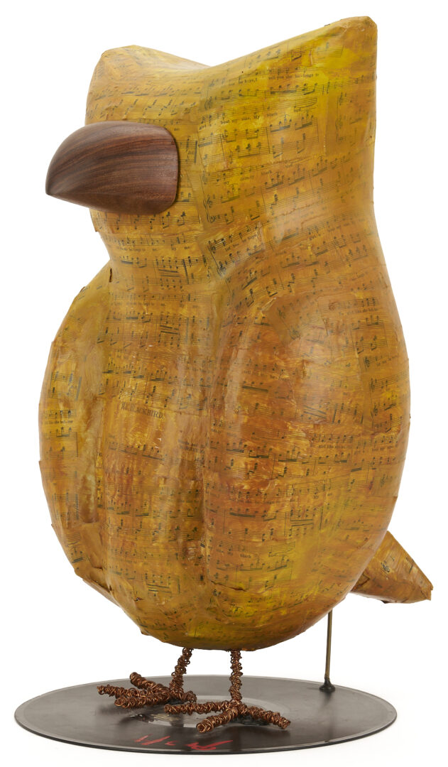 Lot 725: Herb Williams Owl Sculpture & Small Crayon Flag