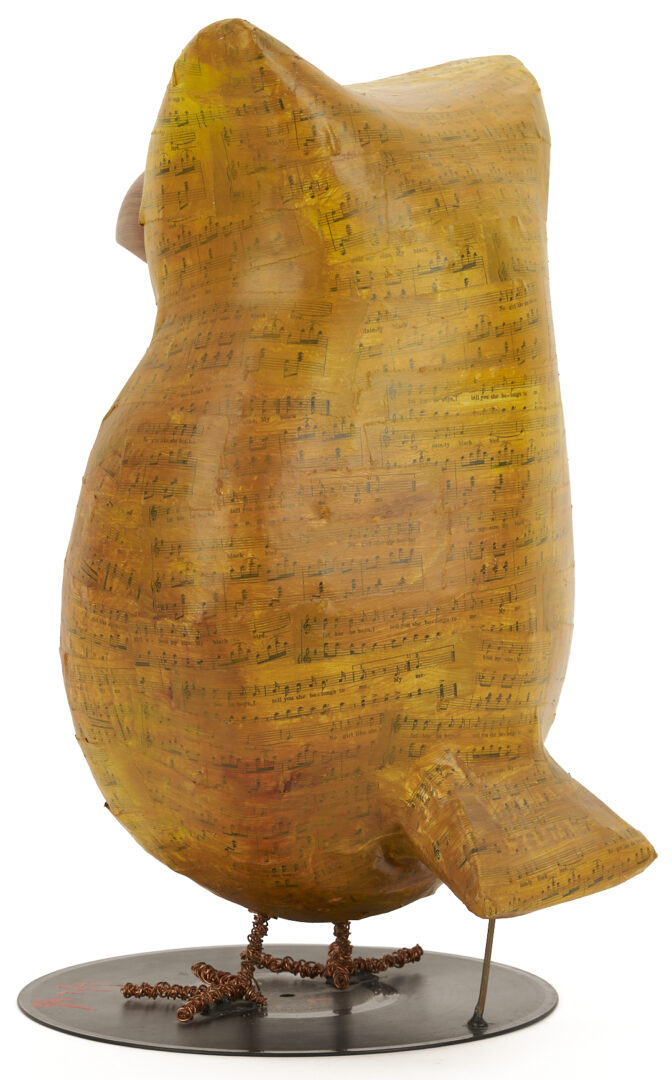 Lot 725: Herb Williams Owl Sculpture & Small Crayon Flag