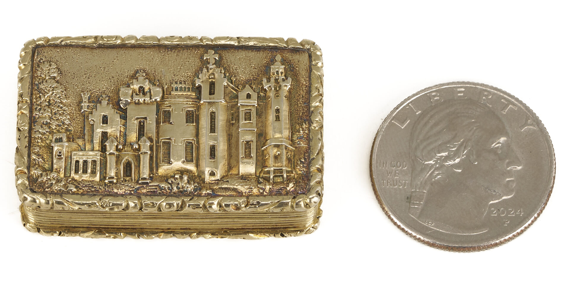 Lot 72: English Sterling Silver Castle Top Vinaigrette, 1833