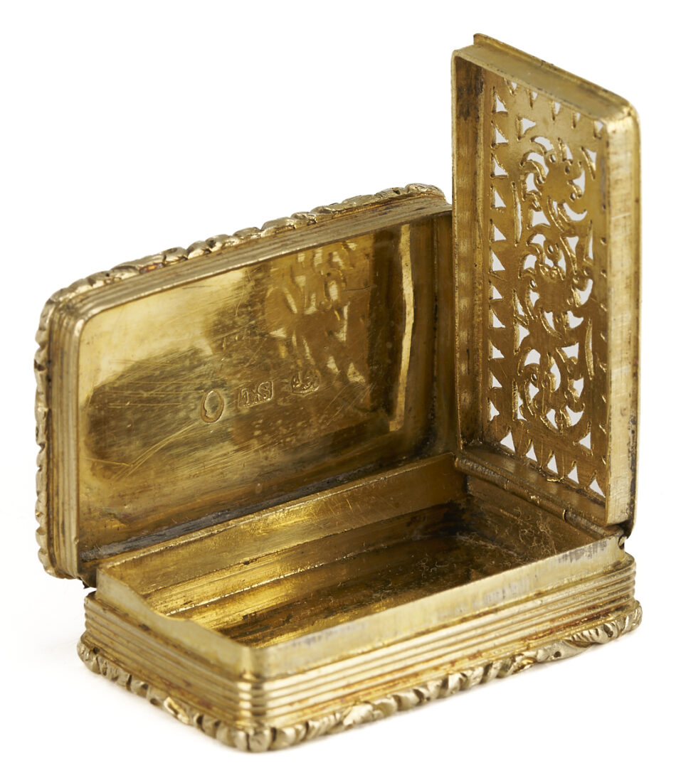 Lot 72: English Sterling Silver Castle Top Vinaigrette, 1833
