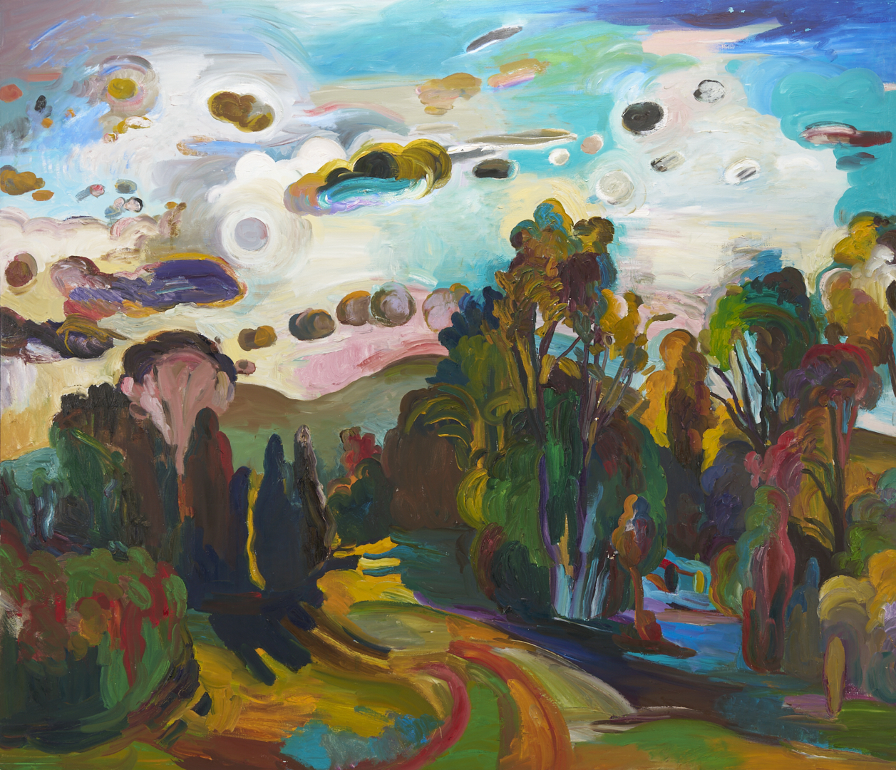 Lot 732: Large Nancy Friese O/C Expressionist Landscape
