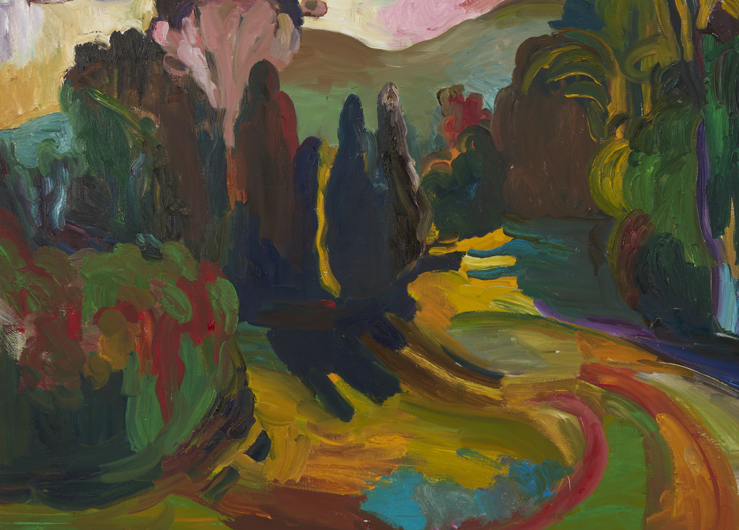 Lot 732: Large Nancy Friese O/C Expressionist Landscape