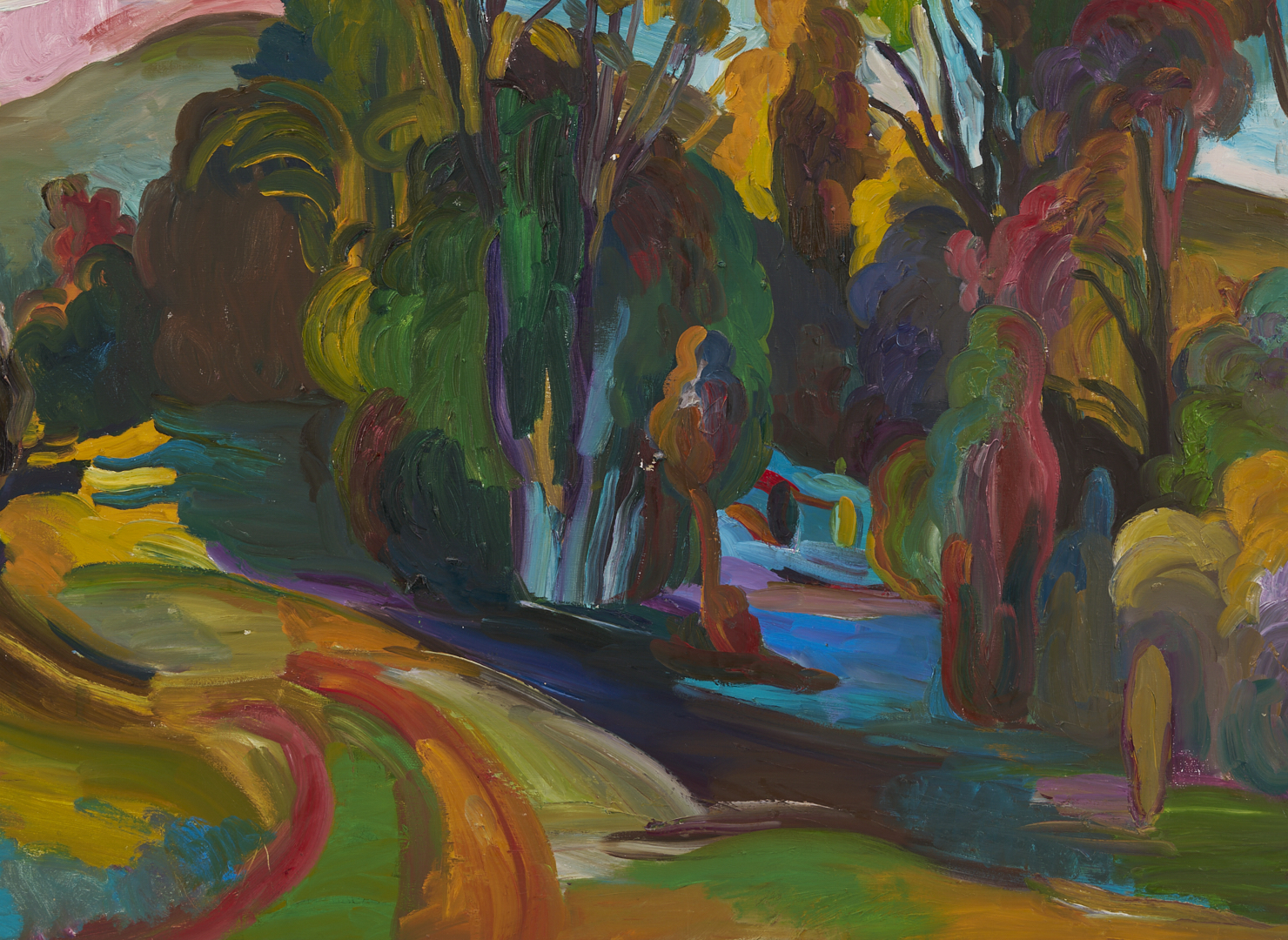 Lot 732: Large Nancy Friese O/C Expressionist Landscape