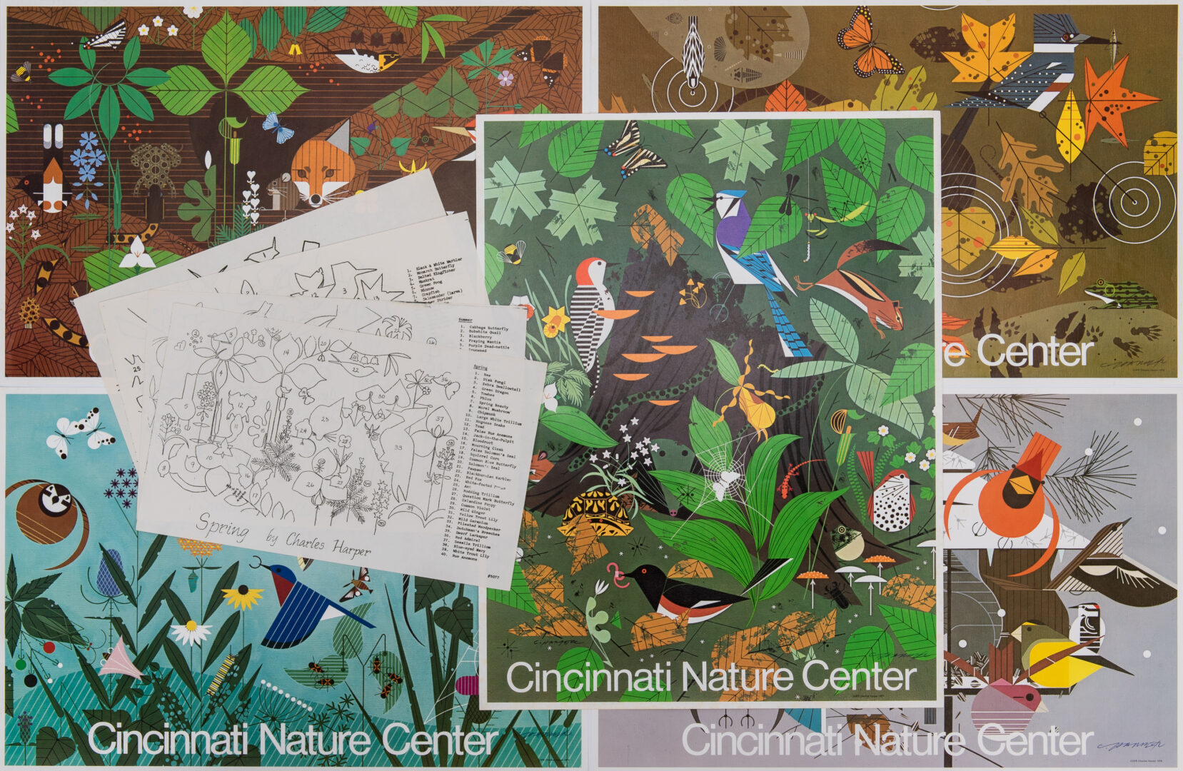 Lot 741: 2 Charley Harper Serigraphs, Hexit & Brrr Day, Plus 5 Signed Posters