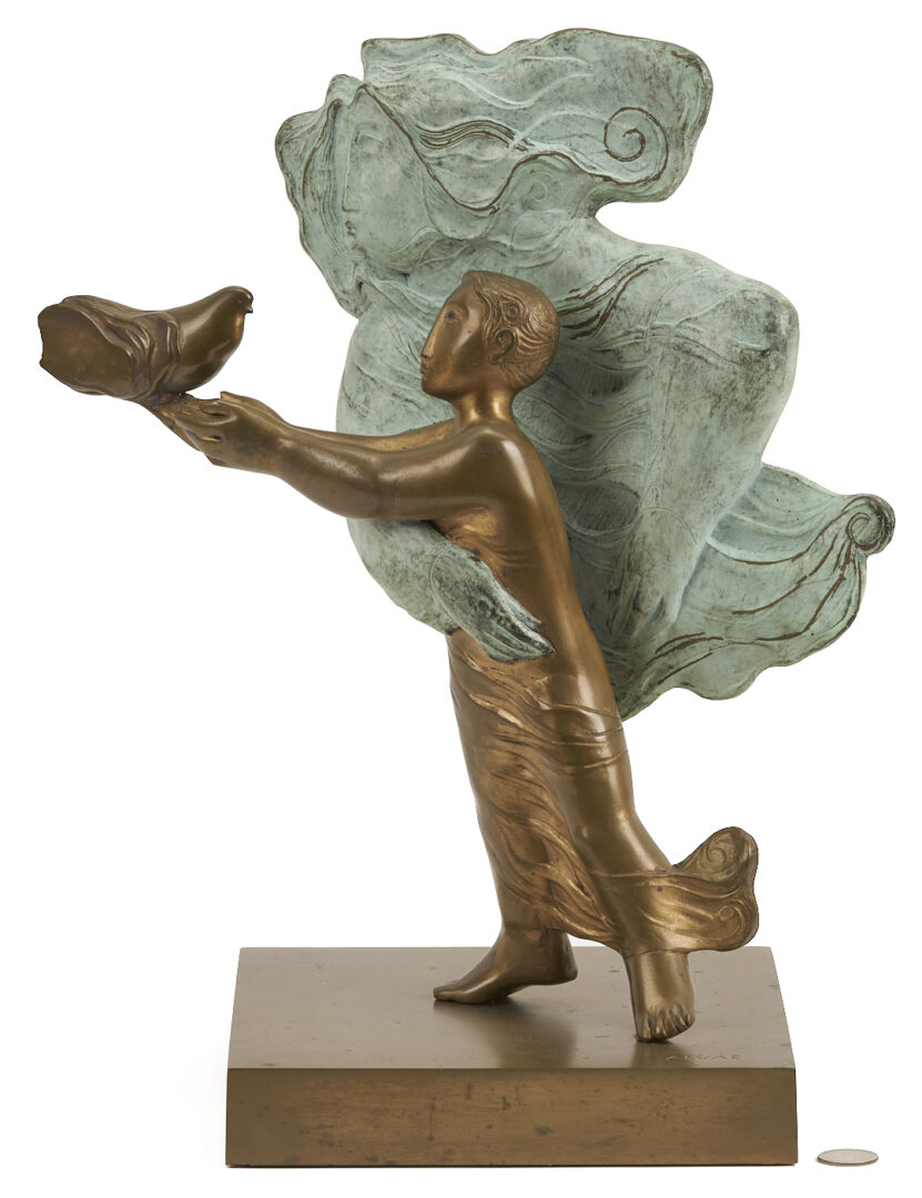 Lot 746: Alvar Bronze Sculpture, Boy with Dove, “Comencament”